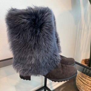 STUART WEITZMAN Women’s Blizzard boots in gray Suede with Faux Fur Cuff 10